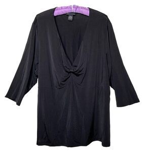 Lane Bryant Three Quarter Sleeve Knot Front Blouse Black Size 22/24
